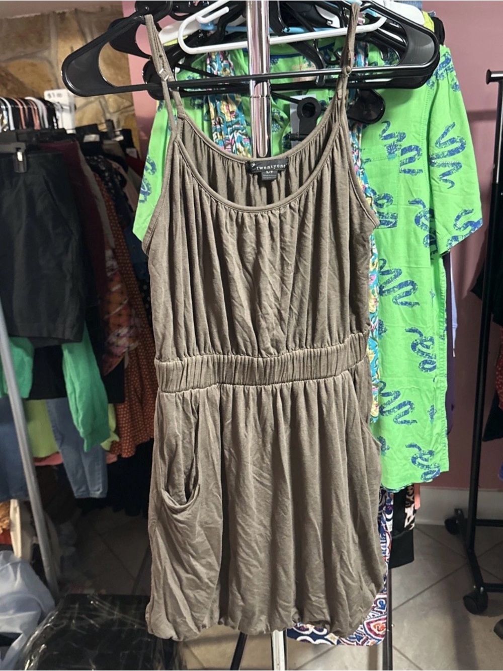 Everyday Olive Green Asymmetrical Tank Dress